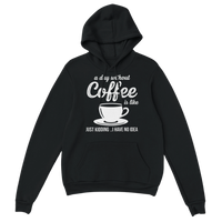 Load image into Gallery viewer, Black coffee hoodie featuring a white coffee cup graphic and humorous text about a day without coffee, worn casually for a cozy everyday look