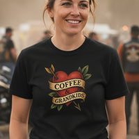 Load image into Gallery viewer, Coffee &amp; Grandkids Funny Coffee Heavyweight Tee