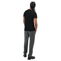 Load image into Gallery viewer, Back view full body of man wearing black Dad-a-Base tee with grey pants